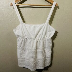ROXY Vintage Y2K White Babydoll Eyelet Top Smocked‎ Lined Surfer Beach Size L